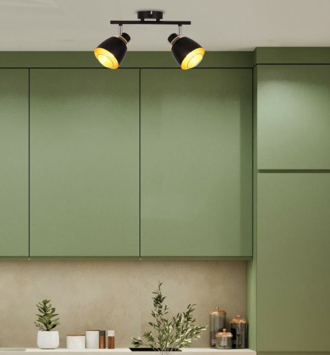 Aleksandria lampa sufitowa listwa czarny 2x40W E14 klosz czarny+złoty