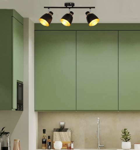 Aleksandria lampa sufitowa listwa czarny 3x40W E14 klosz czarny+złoty