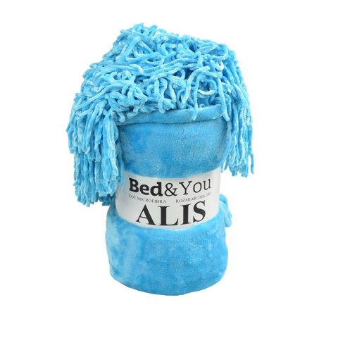 Koc narzuta z mikrofibry 200x220 Alis turkusowy frędzle