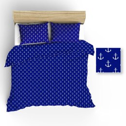 Pościel bawełniana 160x200 R016 granatowa kotwice białe w pudełku 22N