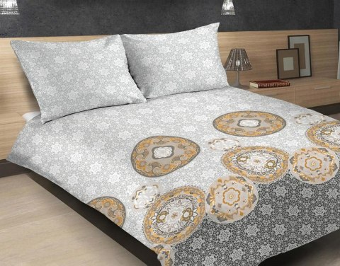 Pościel satynowa 220x200 46A Exclusive Mandala serwetki szara żółta