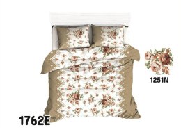 Pościel bawełniana 160x200 1762E bukiet kwiaty beżowe pasy 1251N