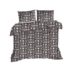 Pościel bawełniana 160x220 617E Serca Szara różowe