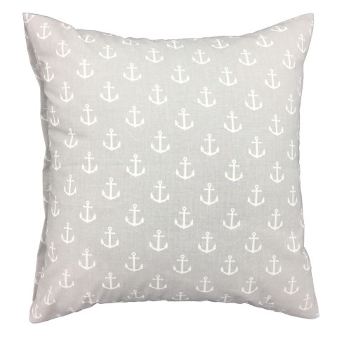 Poszewka bawełniana 50x60 930E szara w kotwice białe obustronna