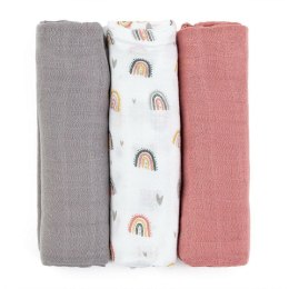 Zestaw pieluszek z muślinu bambusowego 3 szt Moussy różowy 68x68 cm PETITE&MARS