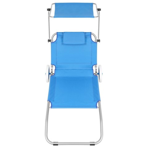 LEŻAK SKŁADANY PLAŻOWY Z DASZKIEM NA KÓŁKACH 116x62x62-90CM NIEBIESKI