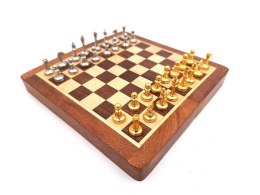 Magnetyczne Szachy mosiężne w pudełku drewnianym - 157