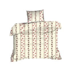 Pościel bawełniana 140x200 kwiaty kremowa czerwona 1602N Classic