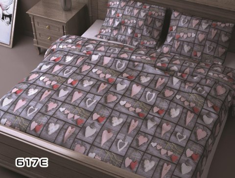 Pościel z kory 200x220 szara serca różowe 617E zamek 825N