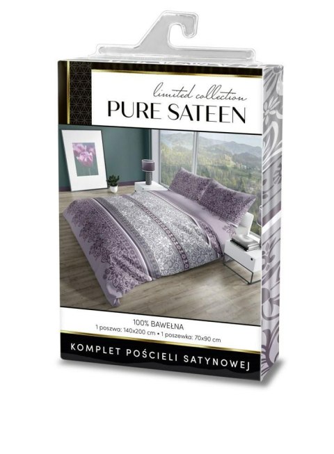 Pościel satynowa 220x200 Pure Sateen 004 fioletowa kwiaty Faro