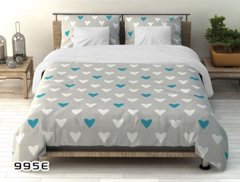Pościel bawełniana 160x200 995E szara serca serduszka białe turkusowe 93N Walentynki