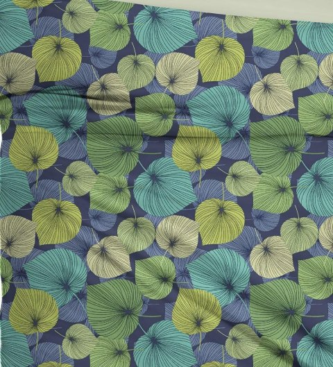 Pościel bawełniana 220x200 liście kolorowe granatowa R18 Ranforce