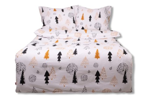 Pościel flanelowa 160x200 F-87 biała czarna pomarańczowa choinki bombki Matex