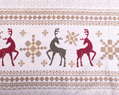 Pościel flanelowa 220x200 F-88 biała beżowa geometria renifery świąteczne Matex