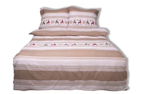 Pościel flanelowa 220x200 F-88 biała beżowa geometria renifery świąteczne Matex