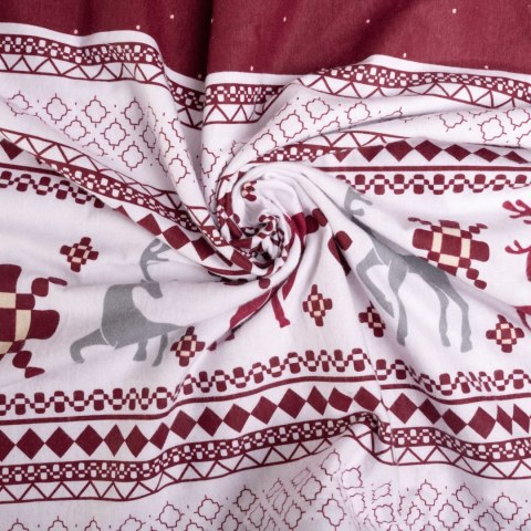 Pościel flanelowa 220x200 F-89 czerwona biała geometria renifery świąteczne Matex