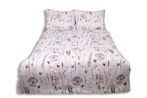 Pościel flanelowa 220x200 F-90 biała niebieska zielona kwiaty liście Matex