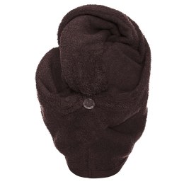 Turban do włosów Button brązowy kąpielowy ręcznik frotte