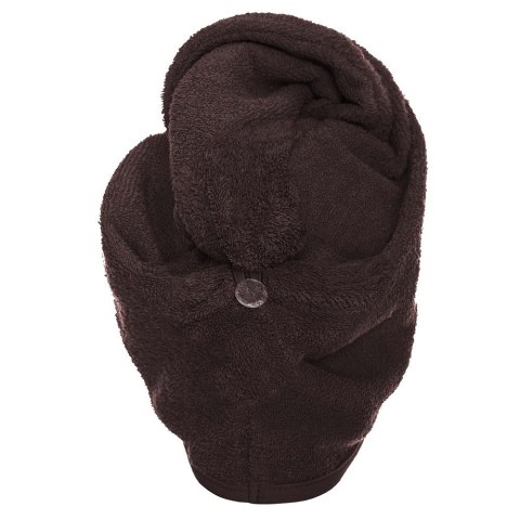 Turban do włosów Button brązowy kąpielowy ręcznik frotte