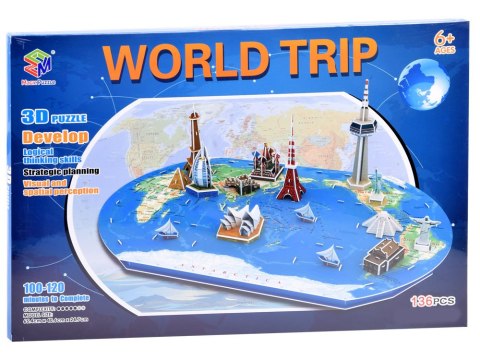 Puzzle 3D Przestrzenne Ziemia mapa świata sławne budowle ZA1581