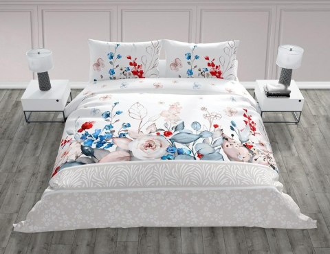 Pościel bawełniana 140x200 Trendy 014 biała kolorwa kwiatki z jedną poszewką Faro