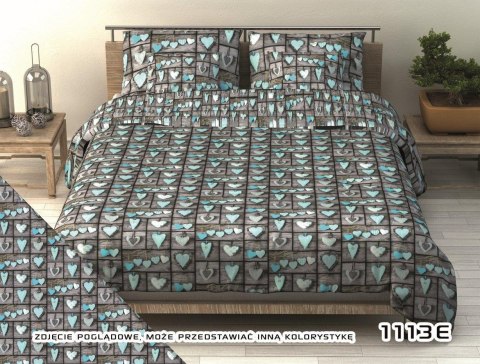 Pościel z kory 180x200 1113E Serca Szaro-Niebieskie