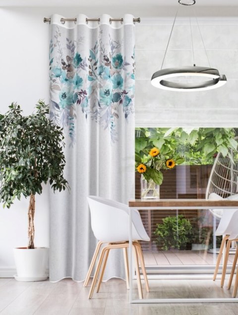 Zasłona 140x250 Greta biała turkusowa gotowa na przelotkach D91 A