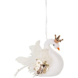 ŁABĘDŹ DEKORACYJNY WISZĄCY BOMBKA 17CM - PERŁOWE SKRZYDŁA