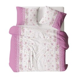 Pościel z kory 180x200 137/1 Kwiatki różowe guziki 100% bawełna gruba polska