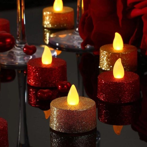 ZESTAW 6 ŚWIECZEK TEA LIGHT LED CZERWONY BROKAT