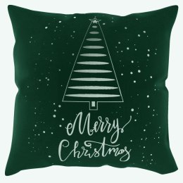 Poszewka świąteczna 45x45 Tree zielona butelkowa srebrna choinka Merry Christmas BN23