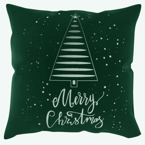 Poszewka świąteczna 45x45 Tree zielona butelkowa srebrna choinka Merry Christmas BN23