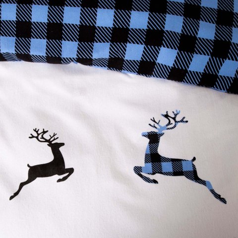 Pościel flanelowa 160x200 Świąteczna niebieska czarna renifery kratka 31491/1 Flanela 3 Darymex