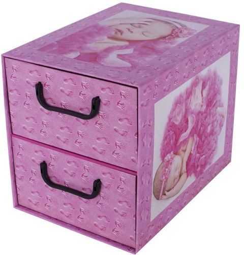 Pudełko kartonowe 2 szuflady pionowe ŚPIĄCE DZIECI RÓŻ