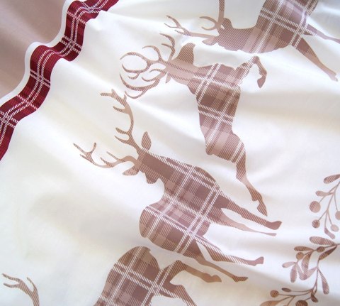 Pościel bawełniana 140x200 Last Xmas beżowa czerwona renifery świąteczna Bielbaw Premium
