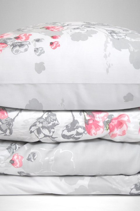 Pościel satynowa 220x200 Kyoto Gray szara różowa kwiaty Frotex 1