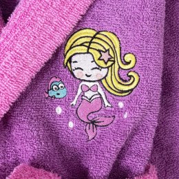 Szlafrok dziecięcy 6-8 lat fioletowy bawełniany frotte z kapturkiem