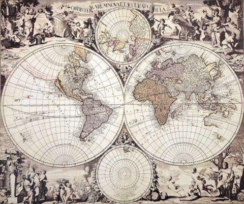 Mapa świata 1686r. - G. Valck reprint - M1686 - Prezent dla historyka