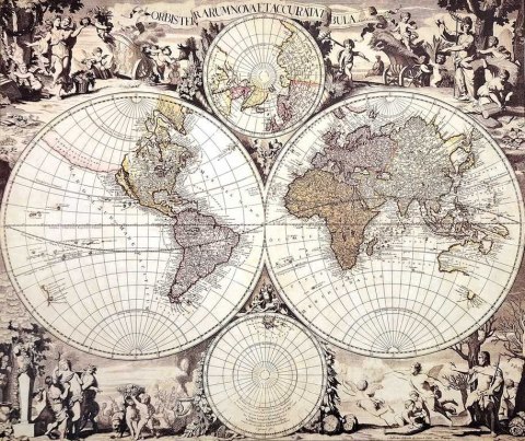 Mapa świata 1686r. - G. Valck reprint - M1686 - Prezent dla historyka