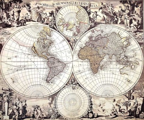 Mapa świata 1686r. - G. Valck reprint - M1686 - Prezent dla historyka