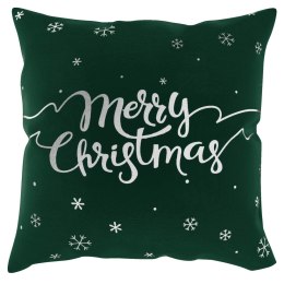 Poszewka świąteczna 45x45 Snow zielona ciemna srebrna Merry Christmas BN23