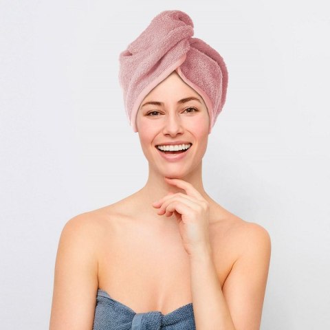 Turban kąpielowy 65x23 pudrowy frotte new ręcznik do włosów na głowę