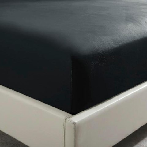 Prześcieradło satynowe 160x200 czarne jednobarwne na wysoki materac I24