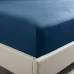 Prześcieradło satynowe 160x200 granatowe jednobarwne na wysoki materac I24