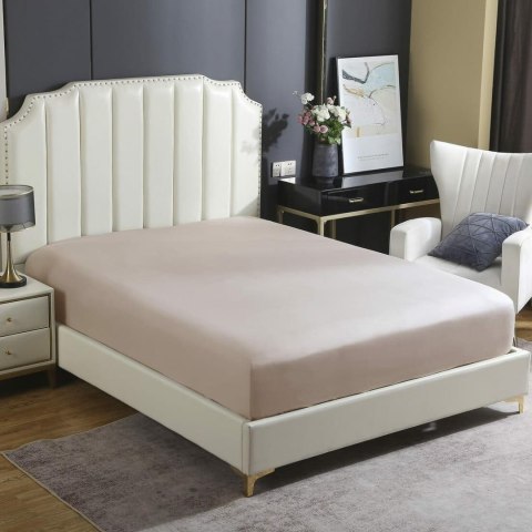 Prześcieradło satynowe 90x200 beżowe kaszmir jednobarwne na wysoki materac I24