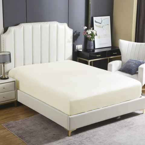 Prześcieradło satynowe 90x200 ekri jednobarwne na wysoki materac I24