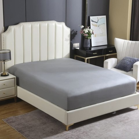 Prześcieradło satynowe 90x200 grafitowe jednobarwne na wysoki materac I24