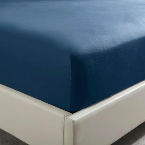 Prześcieradło satynowe 90x200 granatowe jednobarwne na wysoki materac I24
