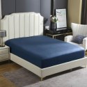 Prześcieradło satynowe 90x200 granatowe jednobarwne na wysoki materac I24