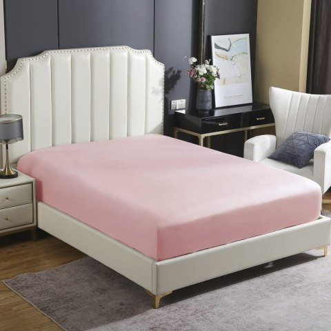 Prześcieradło satynowe 90x200 pudrowe różowe jednobarwne na wysoki materac I24